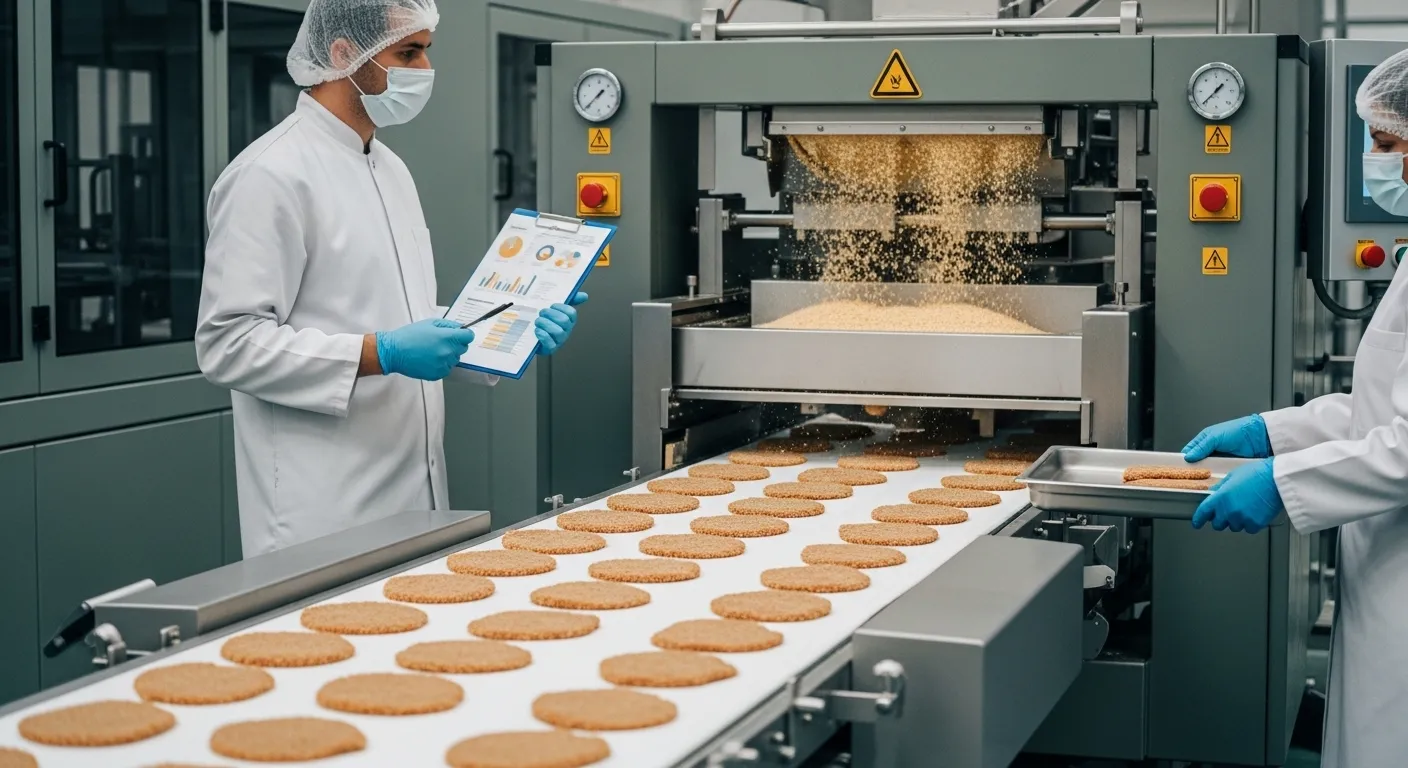 Pruba industrial. Olibat Plus en línea contínua de empanados de milanesas.