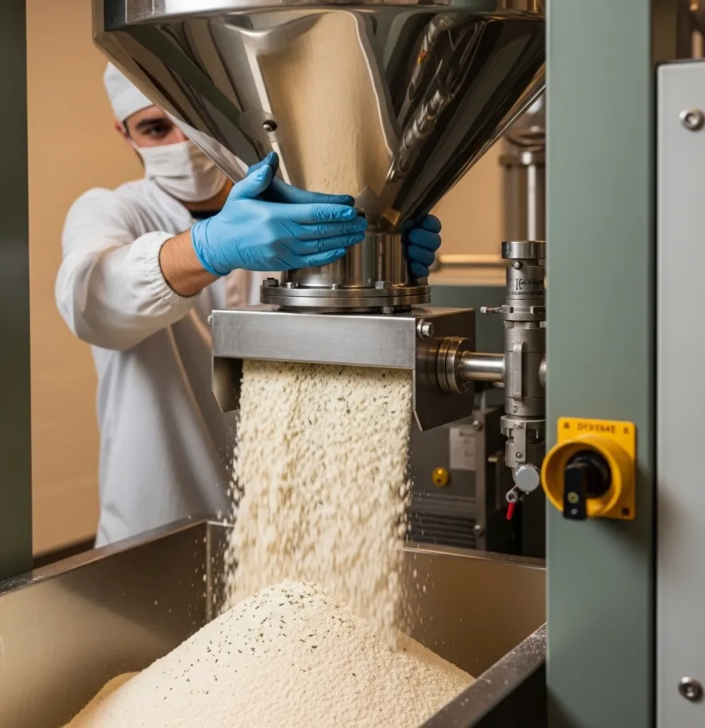 Servido de Olibat Plus desde mezcladora industrial. Calidad de procesos. Nuestro batter